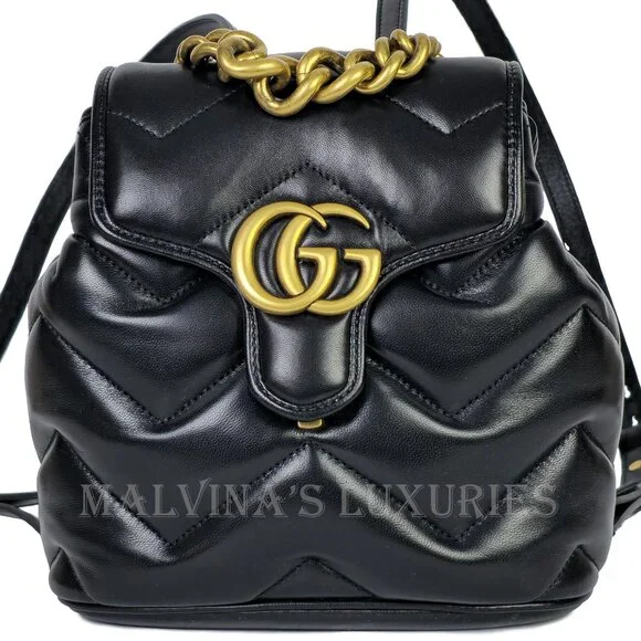 GUCCI BAG 777253 GG MARMONT LOGO BACKPACK BLACK QUILTED LEATHER - Picture 5 of 16